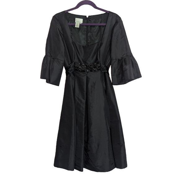 y2k Donna Morgan Black Rhinestone Bell Sleeve Midi Dress Size 10 C1 Goth Glamour - Picture 1 of 6